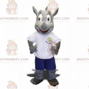 BIGGYMONKEY™ rhinoceros mascot costume in shorts and tshirt –