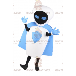 BIGGYMONKEY™ vit robotmaskotdräkt med blå kappa - BiggyMonkey