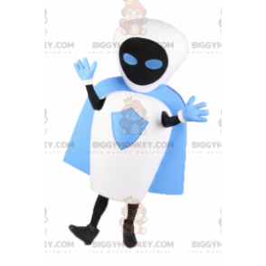 BIGGYMONKEY™ Costume da mascotte robot bianco con mantello blu