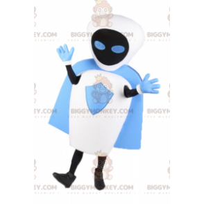 BIGGYMONKEY™ vit robotmaskotdräkt med blå kappa - BiggyMonkey