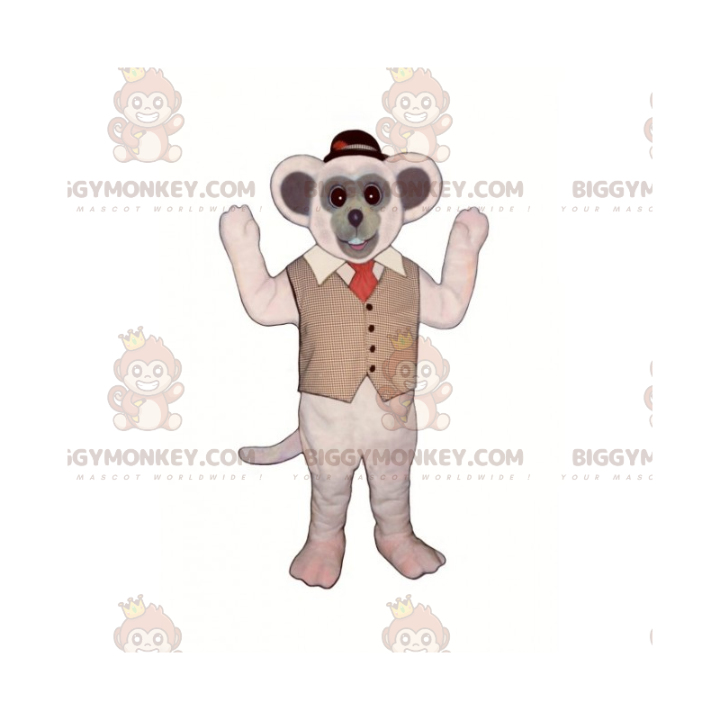 BIGGYMONKEY™ Maus-Maskottchen-Kostüm mit Jacke und rundem Hut -