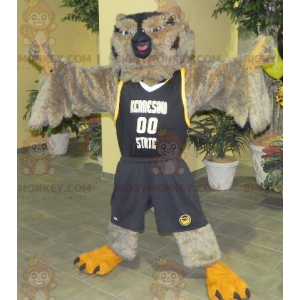 Kostým maskota hnědé a černé sovy BIGGYMONKEY™ ve sportovním