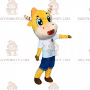 BIGGYMONKEY™ Yellow Cowhide and Striped Horns Mascot Costume –