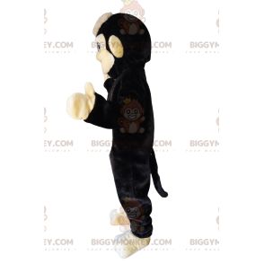 Traje de mascote BIGGYMONKEY™ de sagui preto e bege muito alegre. traje de sagui