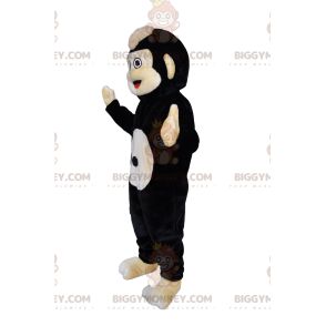 Traje de mascote BIGGYMONKEY™ de sagui preto e bege muito alegre. traje de sagui