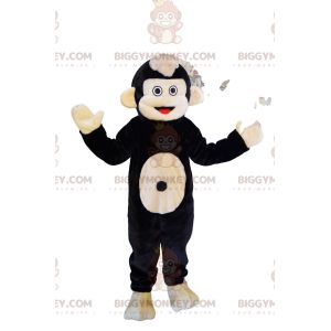 Traje de mascote BIGGYMONKEY™ de sagui preto e bege muito alegre. traje de sagui