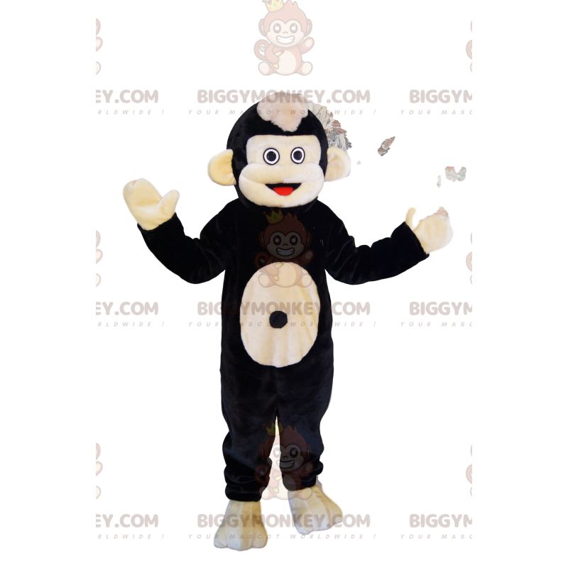 Disfraz de mascota BIGGYMONKEY™ de Tití negro y beige muy alegre. disfraz de tití