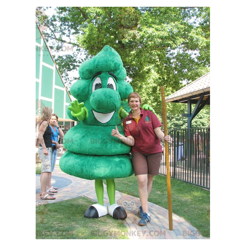 Traje de mascote de árvore de boneco de neve verde gigante