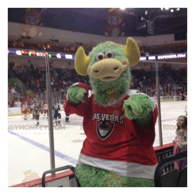 Costume da mascotte gigante della mucca drago verde e gialla