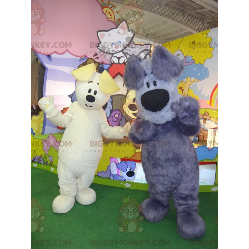 2 cães mascote BIGGYMONKEY™ um branco o outro cinza e azul –