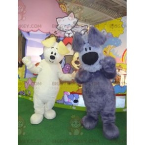 2 BIGGYMONKEY™s mascot dogs one white the other gray and blue –