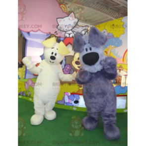 2 cani mascotte di BIGGYMONKEY™ uno bianco l'altro grigio e blu