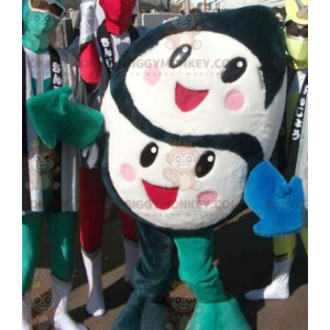 Traje de mascote BIGGYMONKEY™ preto e branco com 2 rostos fofos