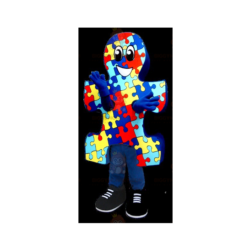 Costume da mascotte BIGGYMONKEY™ blu giallo e rosso Puzzle