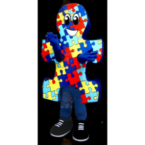 Costume da mascotte BIGGYMONKEY™ blu giallo e rosso Puzzle