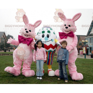 3 Easter BIGGYMONKEY™s mascot 2 pink bunnies and a giant egg –
