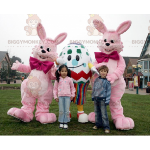 3 mascottes BIGGYMONKEY™ de Pâques 2 lapins roses et un œuf