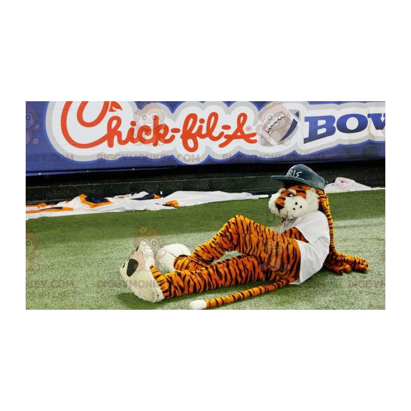 Costume de mascotte BIGGYMONKEY™ de tigre orange noir et blanc