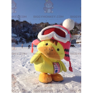 Stor gul orange chick BIGGYMONKEY™ maskotdräkt med vinterhatt -