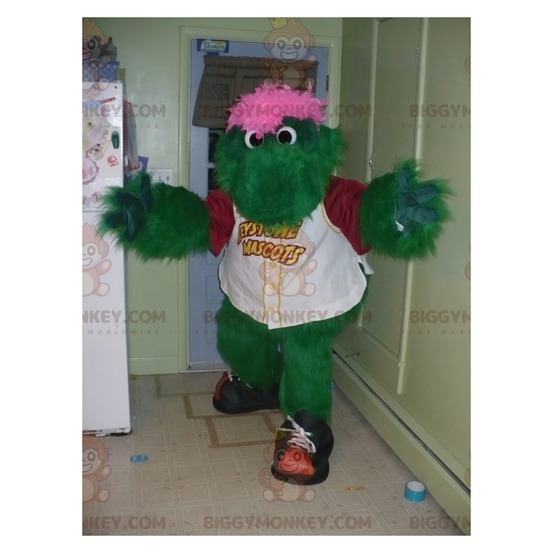 Cały włochaty krokodyl zielony i różowy potwór kostium maskotka