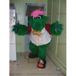 Traje de mascote BIGGYMONKEY™ de crocodilo peludo verde e rosa