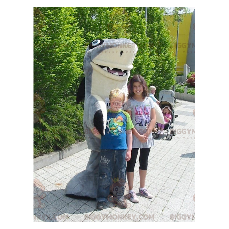 Στολή μασκότ BIGGYMONKEY™, γιγαντιαίο γκρι και λευκό καρχαρία -