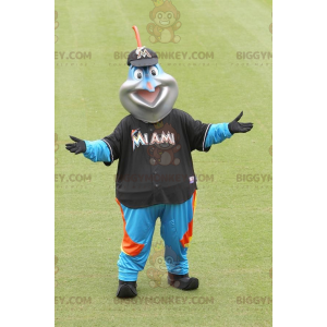 BIGGYMONKEY™ Costume da mascotte uomo pesce spada blu in abito