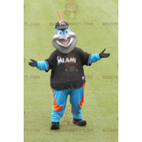 BIGGYMONKEY™ Blue Swordfish Man Mascot Costume In Colorful