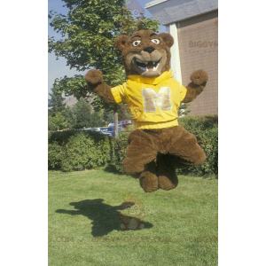 Brun björn BIGGYMONKEY™ maskotdräkt med gul tröja - BiggyMonkey