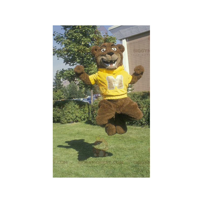 Brown Bear BIGGYMONKEY™ Mascot Costume with Yellow Sweatshirt –