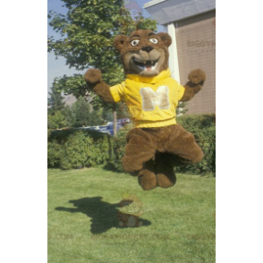 Traje de mascote de urso pardo BIGGYMONKEY™ com suéter amarelo