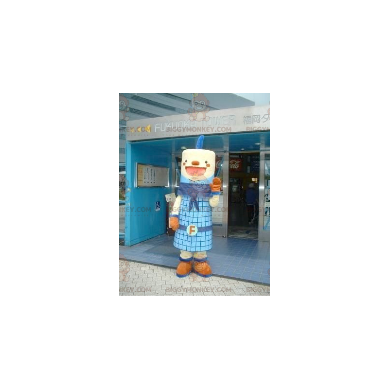 BIGGYMONKEY™ leende blå cylindrig manmaskotdräkt - BiggyMonkey