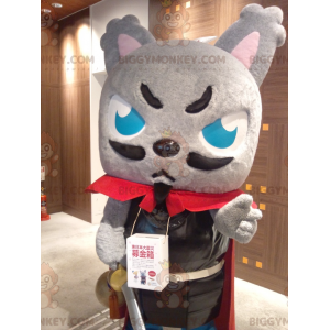 Kostým maskota BIGGYMONKEY™ Šedá kočka oblečená jako mušketýr –