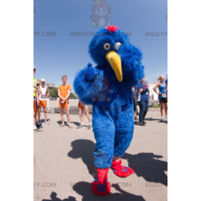 BIGGYMONKEY™ Rolig blå fågel med lång gul näbb maskotdräkt -