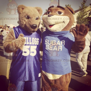 Duo de mascottes BIGGYMONKEY™ d'ours marron en tenue de sport -