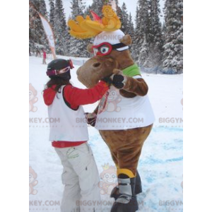 BIGGYMONKEY™ Älg Ren Caribou maskotdräkt i skidoutfit -