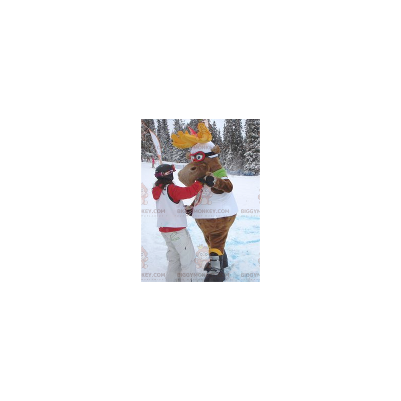 BIGGYMONKEY™ Älg Ren Caribou maskotdräkt i skidoutfit -
