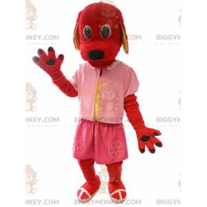 Costume de mascotte BIGGYMONKEY™ de chien rouge habillé en rose