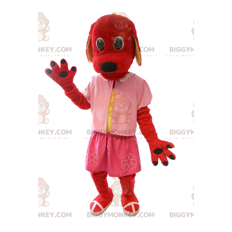 Rode hond BIGGYMONKEY™ mascottekostuum gekleed in roze -