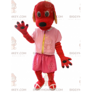 Costume da mascotte cane rosso BIGGYMONKEY™ vestito di rosa -