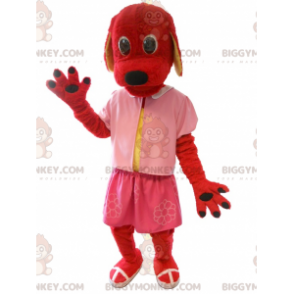 Red Dog BIGGYMONKEY™ Mascot Costume Dressed in Pink -