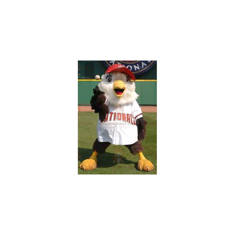 BIGGYMONKEY™ Big Bird Brun & vit maskotdräkt i baseballdräkt -