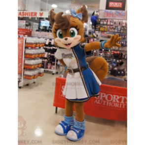 BIGGYMONKEY™ Mascot Costume Brown Fox In Cheerleader Dress -