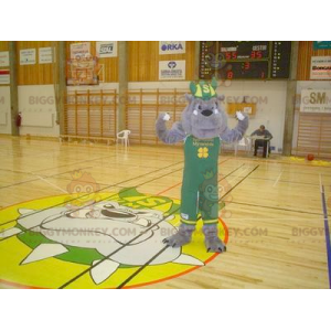 Costume de mascotte BIGGYMONKEY™ de bulldog gris en tenue verte
