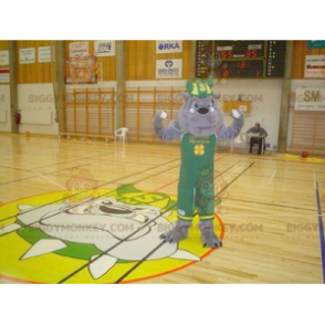 BIGGYMONKEY™ Mascot Costume of Gray Bulldog in Green Outfit