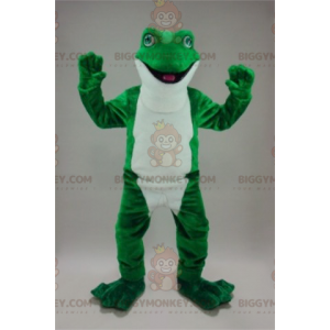 Disfraz de mascota realista de rana verde y blanca BIGGYMONKEY™