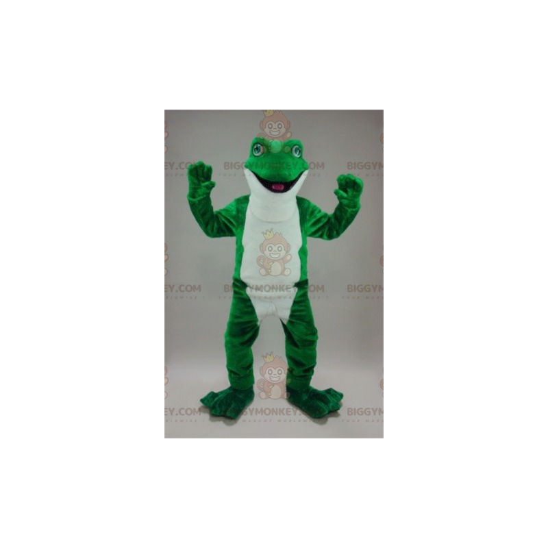 Traje de mascote realista de sapo verde e branco BIGGYMONKEY™ –