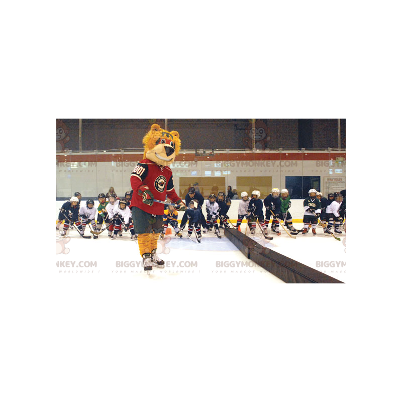 BIGGYMONKEY™ Orange Bear Mascot Costume In Hockey Outfit -