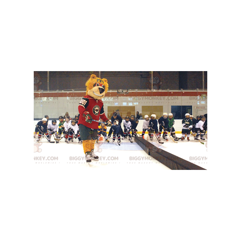BIGGYMONKEY™ Orange Björnmaskotdräkt i Hockeyoutfit -