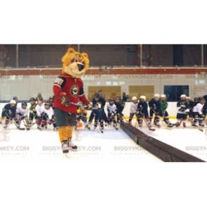 BIGGYMONKEY™ orange bjørnemaskotkostume i hockeytøj -